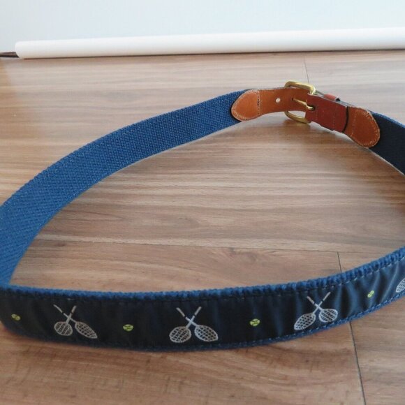 J. PRESS Tan Leather Tennis Woven Preppy Navy Belt - Men's Size 32 - Picture 8 of 14